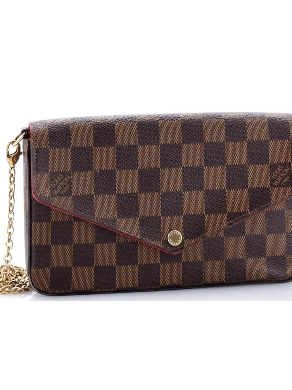 Brown Checkered Envelope Crossbody Bag with Red Card Wallet